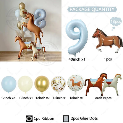 13pcs Cartoon Horse Birthday Party Decoration Aluminum Film Ballons Baby Shower Pet Pony Birthday Farm Party Theme Balloons