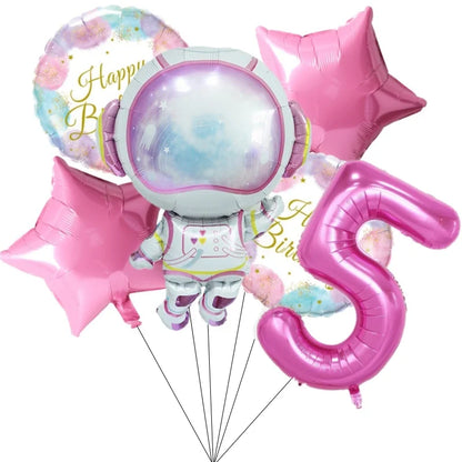 Ballons Anniversaire Astronaute Rose avec Chiffre 32 pouces | Lot de 6 pièces