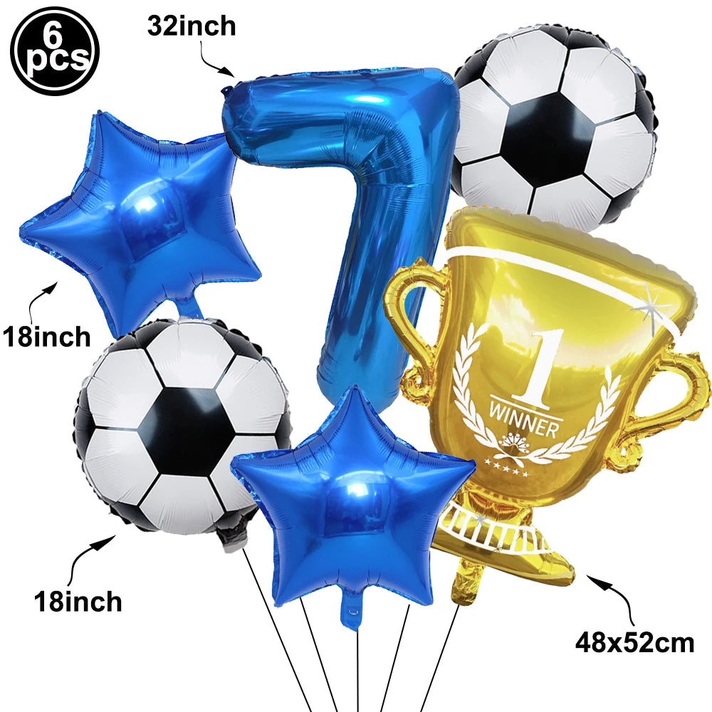 Soccer Birthday Decorations Soccer Ball Gold Trophy Red Blue Number Balloons Set Soccer Sports Theme Boy Birthday Party Decor