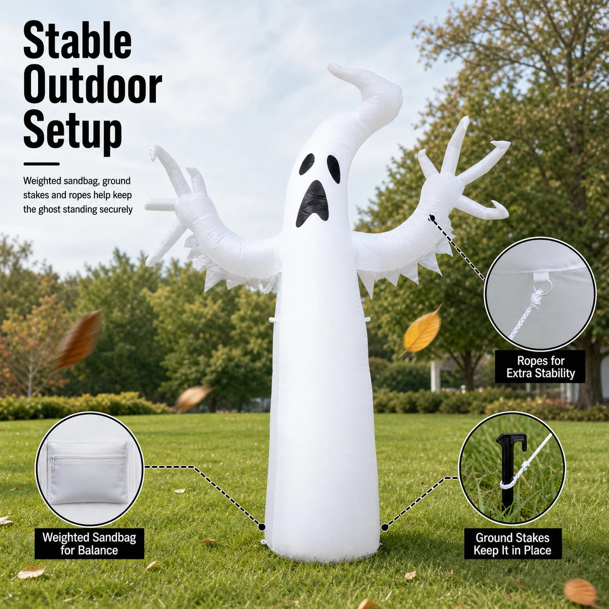 Fantôme gonflable Halloween lumineux 1,80 m | Décoration Halloween