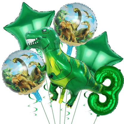 Dinosaur Balloons Happy Birthday Party Dinosaur Number Star Foil Balloons Kit Suitable for Decorating Jungle Parties Toys