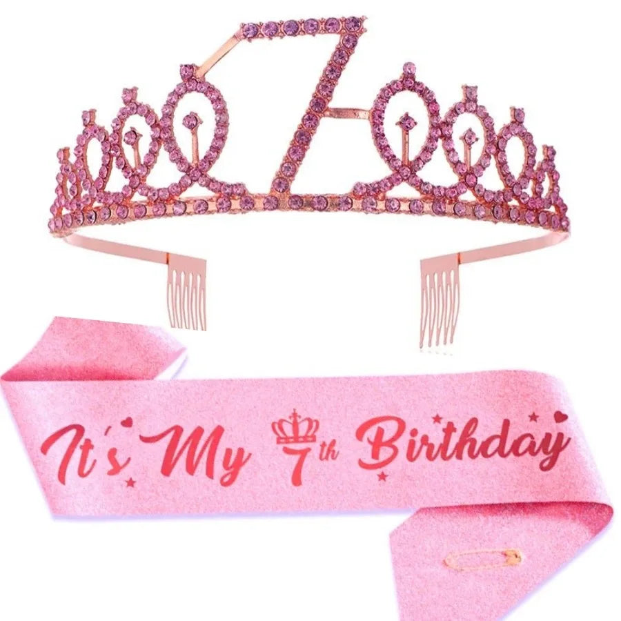 2pc/set Birthday Tiara Crown Sash Women Girls This Is My 4Th 5Th 6Th 7Th 8Th 9Th 10Th 13Th 16Th Birthday Party Decoration Gifts