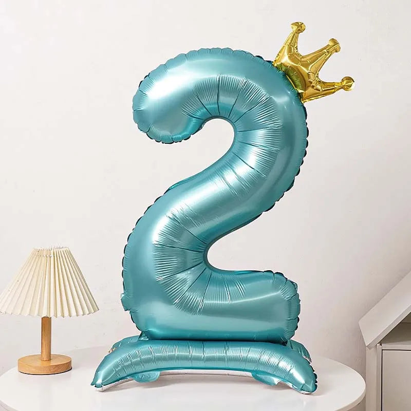 40-Inch Blue Standing Crown Digital Aluminum Film Pink Balloon Birthday Photo Decoration Balloon