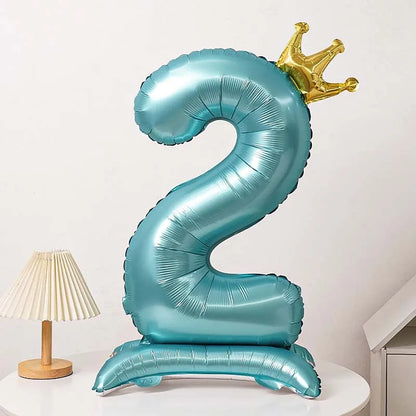 Ballon Chiffre Anniversaire sur Pied avec Couronne | 40 Pouces | Turquoise