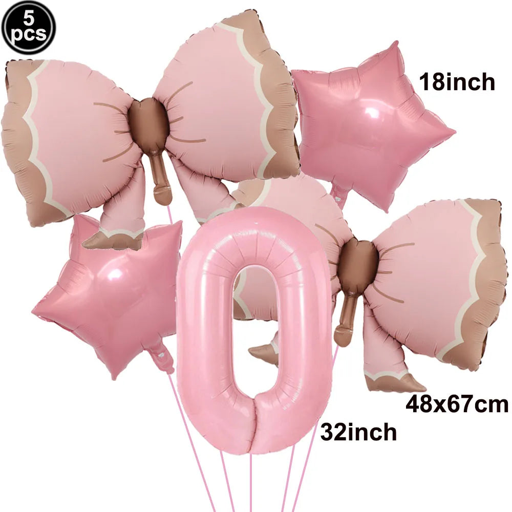 Ballon Chiffre Rose avec Nœuds | Lot de 5 Pièces