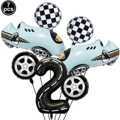 7 Pcs Race Car Birthday Balloons 40 Inch Racetrack Black Number 3 Balloon for 3st Birthday Race Car Theme Party Decor Supplies