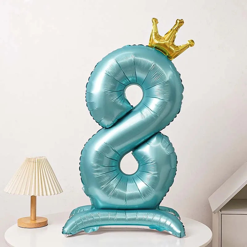 40-Inch Blue Standing Crown Digital Aluminum Film Pink Balloon Birthday Photo Decoration Balloon
