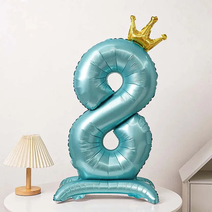 Ballon Chiffre Anniversaire sur Pied avec Couronne | 40 Pouces | Turquoise