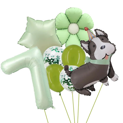 Ballons Anniversaire Chien Vert | Lot de 8 Pièces