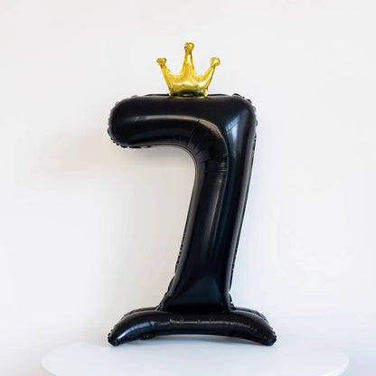 Ballon Chiffre Anniversaire sur Pied avec Couronne | 40 Pouces | Noir