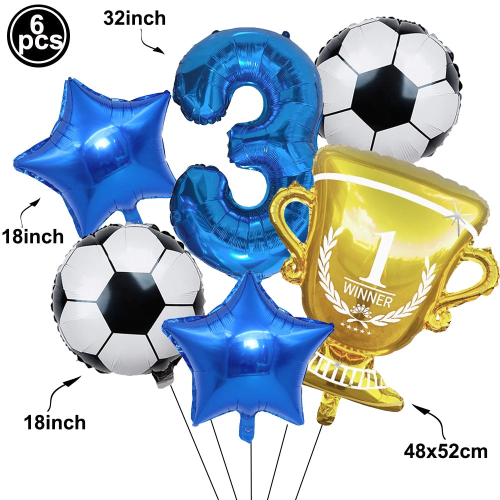 Soccer Birthday Decorations Soccer Ball Gold Trophy Red Blue Number Balloons Set Soccer Sports Theme Boy Birthday Party Decor