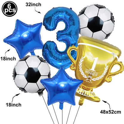 Soccer Birthday Decorations Soccer Ball Gold Trophy Red Blue Number Balloons Set Soccer Sports Theme Boy Birthday Party Decor