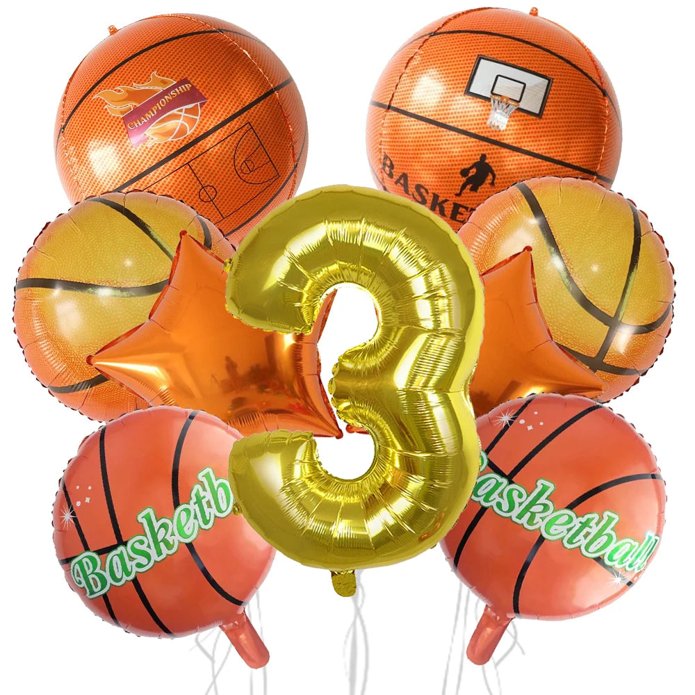 9Pcs Basketball Balloon Set Digital Aluminum Film Balloon Sports Basketball Party Supplies Basketball Birthday Party Decoration