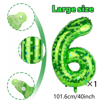 Ballon Chiffre Anniversaire Pixel Vert 40 Pouces | 0 à 9