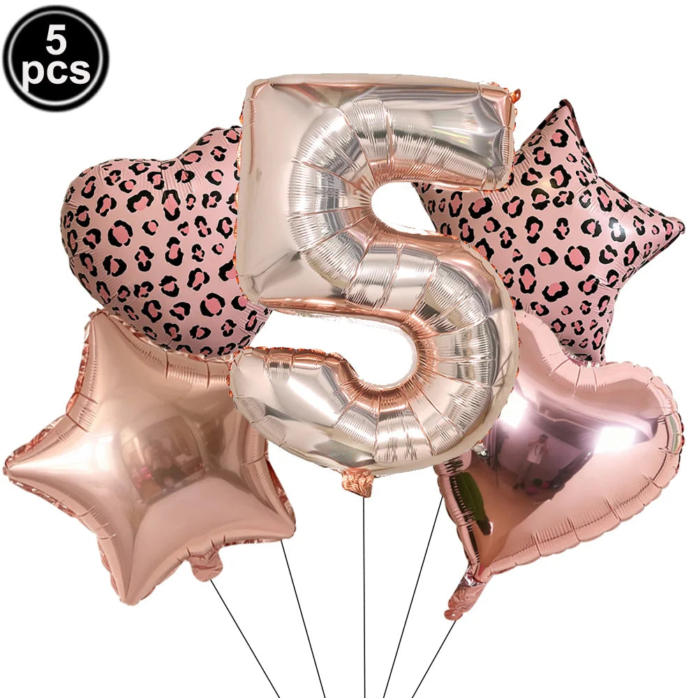 Ballon Chiffre Léopard Rose Gold | Lot de 5 Pièces
