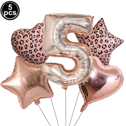 Ballon Chiffre Léopard Rose Gold | Lot de 5 Pièces