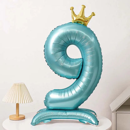 Ballon Chiffre Anniversaire sur Pied avec Couronne | 40 Pouces | Turquoise