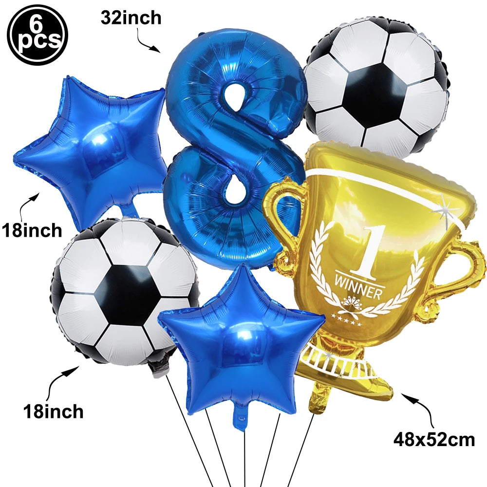 Soccer Birthday Decorations Soccer Ball Gold Trophy Red Blue Number Balloons Set Soccer Sports Theme Boy Birthday Party Decor