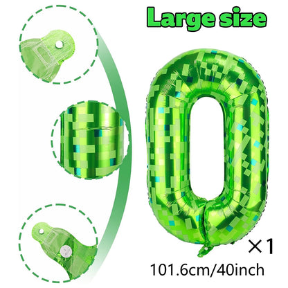 Ballon Chiffre Anniversaire Pixel Vert 40 Pouces | 0 à 9
