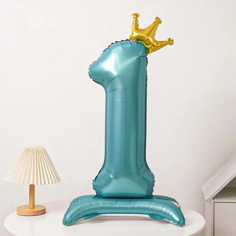 40-Inch Blue Standing Crown Digital Aluminum Film Pink Balloon Birthday Photo Decoration Balloon