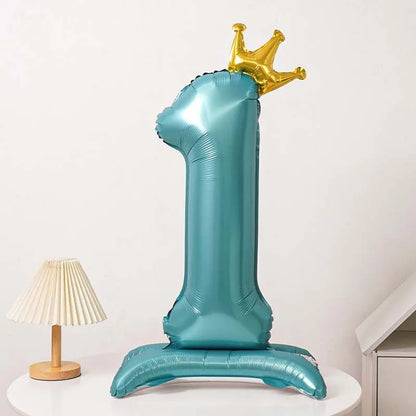 Ballon Chiffre Anniversaire sur Pied avec Couronne | 40 Pouces | Turquoise