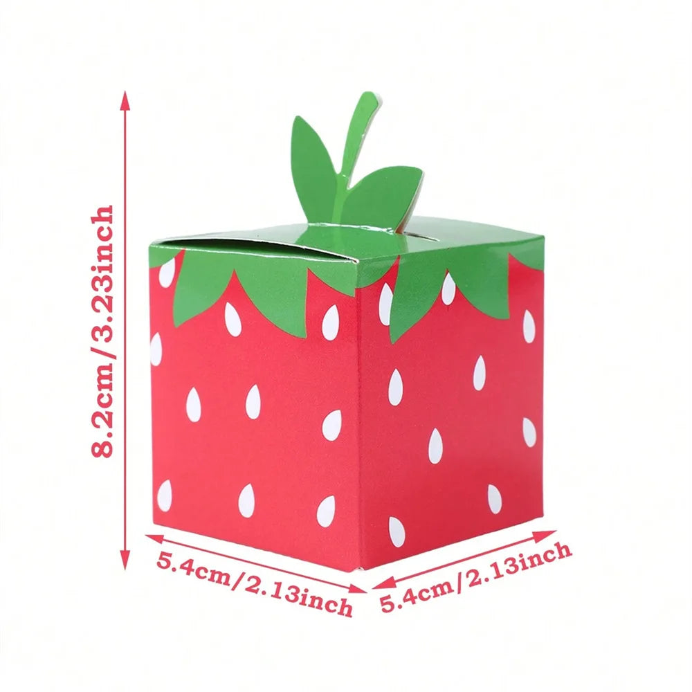 10Pcs Sweet Fruit Strawberry Theme Paper Cookie Candy Box Gift Packing Boxes for Kids Birthday Baby Shower Wedding Party Decor