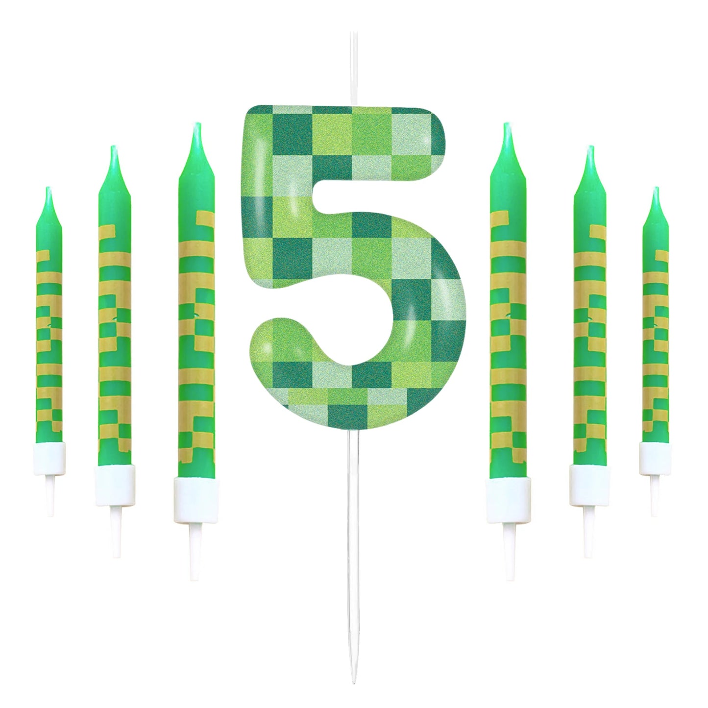 7pcs Green my world Candle Birthday Party Pixel Theme Birthday Party Video Game Party Decoration 0-9 Cake Top Digital Candles