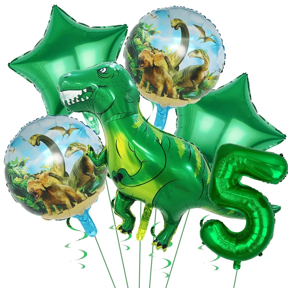Dinosaur Balloons Happy Birthday Party Dinosaur Number Star Foil Balloons Kit Suitable for Decorating Jungle Parties Toys