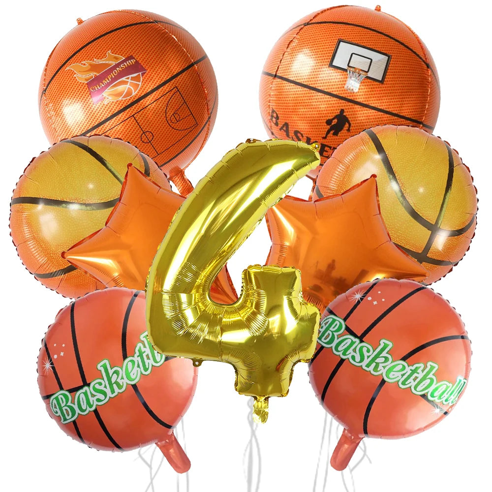 9Pcs Basketball Balloon Set Digital Aluminum Film Balloon Sports Basketball Party Supplies Basketball Birthday Party Decoration