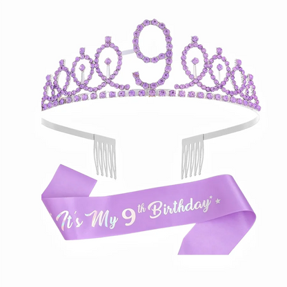 2pc/set Birthday Tiara Crown Sash Women Girls 3th 4th 5th 6th 7th 8th 9th 10th  Happy Birthday Party Favors Decorations Gift