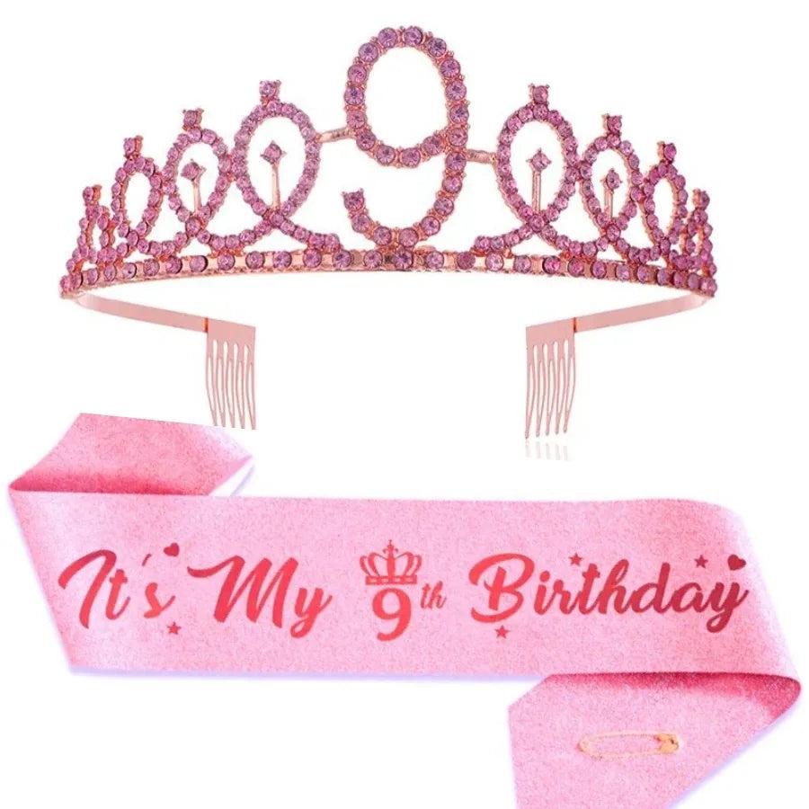 2pc/set Birthday Tiara Crown Sash Women Girls This Is My 4Th 5Th 6Th 7Th 8Th 9Th 10Th 13Th 16Th Birthday Party Decoration Gifts
