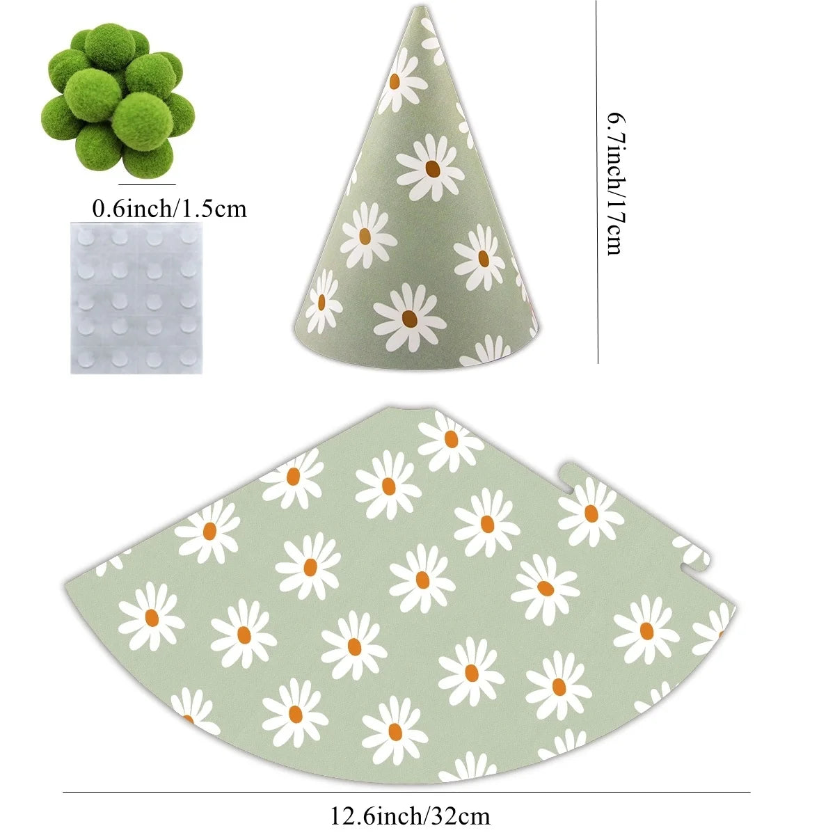 6Pcs Daisy Party Hats Pink Green Flower Paper Hat For Baby Shower Daisy Themed Birthday Party Decorations Kids Gifts Supplies