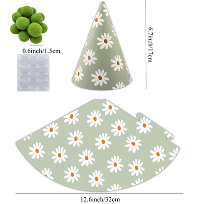 6Pcs Daisy Party Hats Pink Green Flower Paper Hat For Baby Shower Daisy Themed Birthday Party Decorations Kids Gifts Supplies