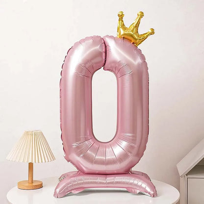 40-Inch Blue Standing Crown Digital Aluminum Film Pink Balloon Birthday Photo Decoration Balloon