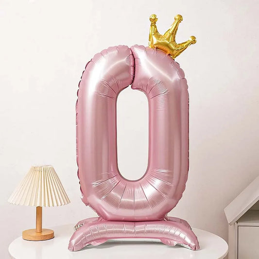 40-Inch Blue Standing Crown Digital Aluminum Film Pink Balloon Birthday Photo Decoration Balloon