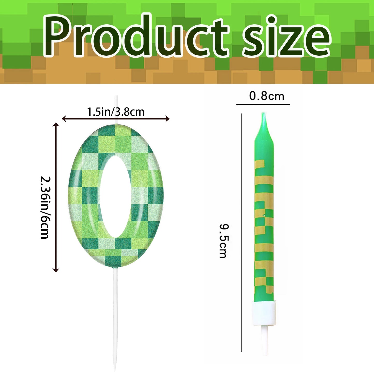 7pcs Green my world Candle Birthday Party Pixel Theme Birthday Party Video Game Party Decoration 0-9 Cake Top Digital Candles