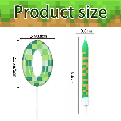 7pcs Green my world Candle Birthday Party Pixel Theme Birthday Party Video Game Party Decoration 0-9 Cake Top Digital Candles