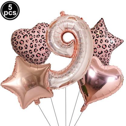 Ballon Chiffre Léopard Rose Gold | Lot de 5 Pièces