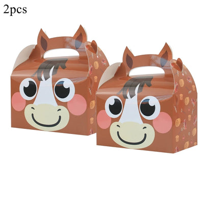 2PCS Cute Animal Paper Candy Boxes Cow Pig Biscuit Packaging Box Farmland Themed Birthday Party Supplies DIY Kids Gifit Bags