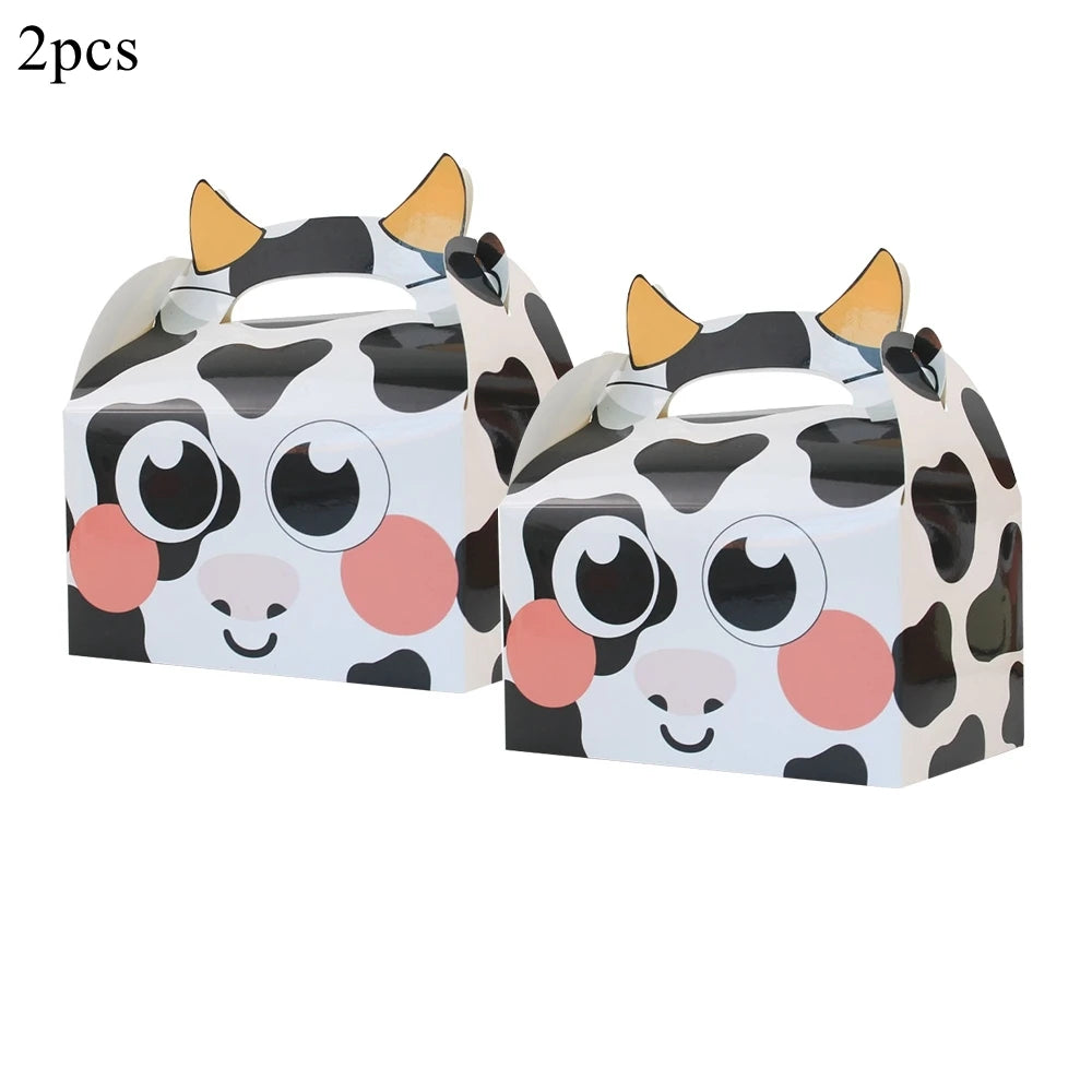 2PCS Cute Animal Paper Candy Boxes Cow Pig Biscuit Packaging Box Farmland Themed Birthday Party Supplies DIY Kids Gifit Bags