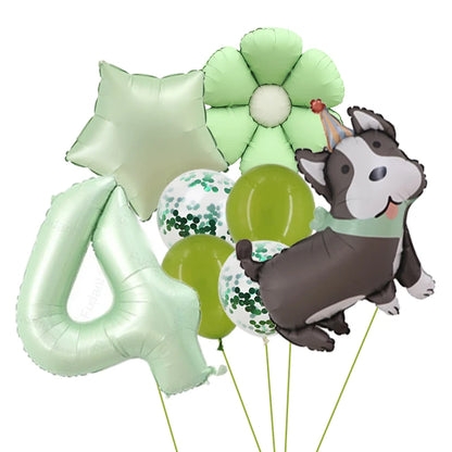Ballons Anniversaire Chien Vert | Lot de 8 Pièces