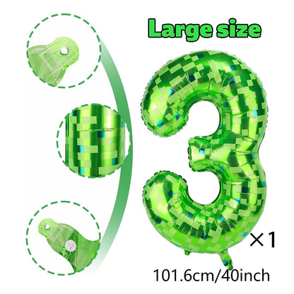 Ballon Chiffre Anniversaire Pixel Vert 40 Pouces | 0 à 9