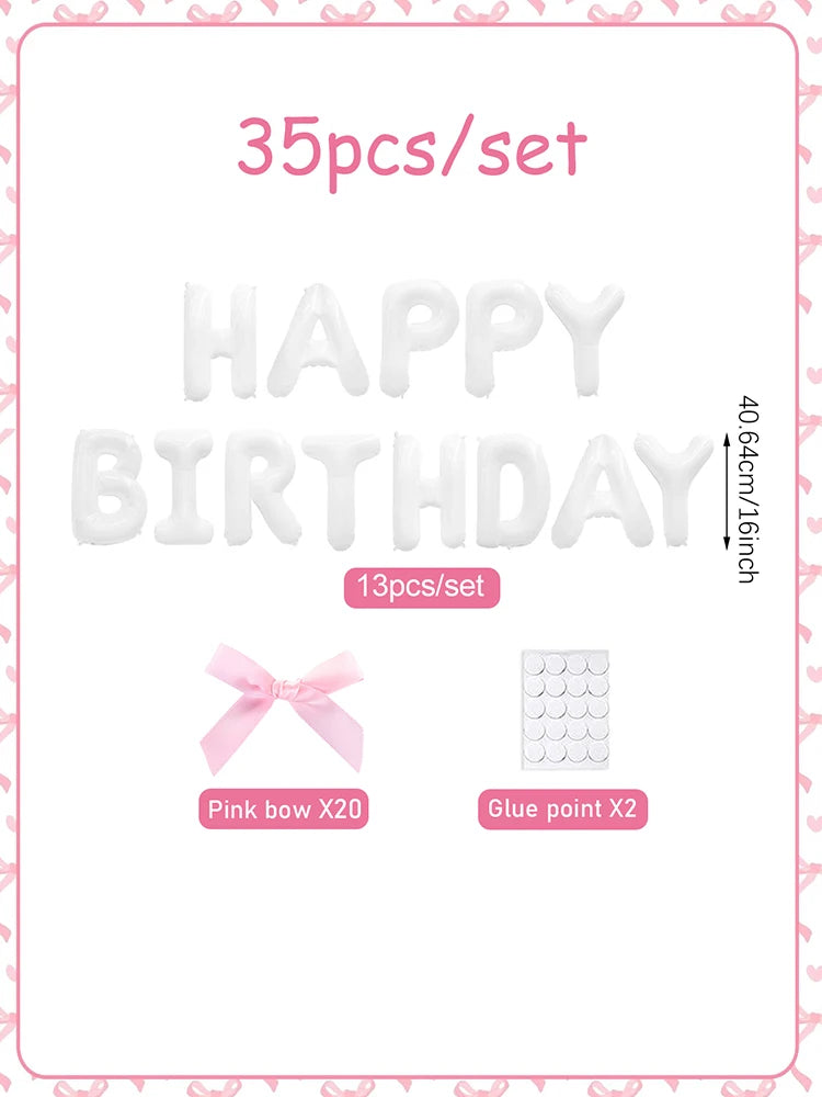 Décoration Suspendue Anniversaire | Ballon Nœud Rose | Banderole Happy Birthday