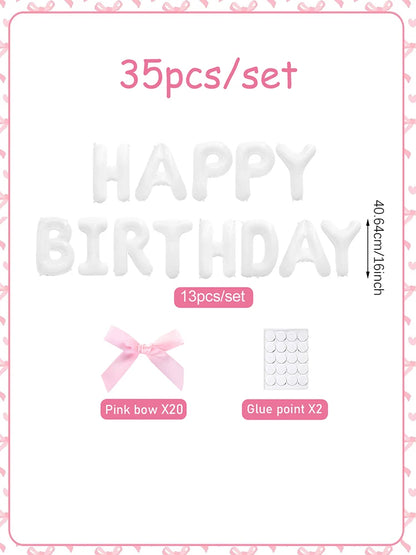 Décoration Suspendue Anniversaire | Ballon Nœud Rose | Banderole Happy Birthday