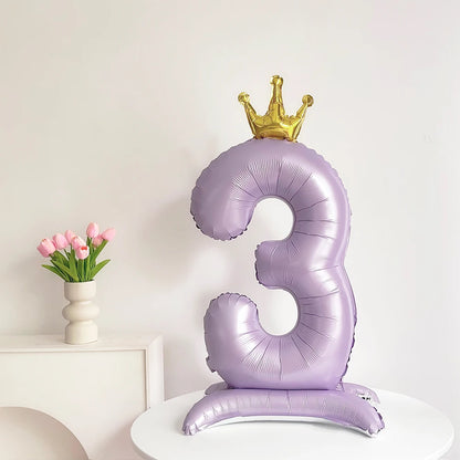 Standing matte purple crown digital aluminum foil balloon is suitable for birthday party interior decoration photo props