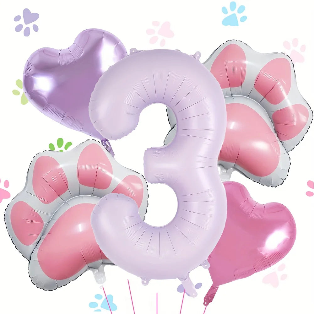 Ballons anniversaire | Patte de chat | Lot de 5 pièces