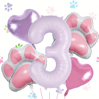 Ballons anniversaire | Patte de chat | Lot de 5 pièces