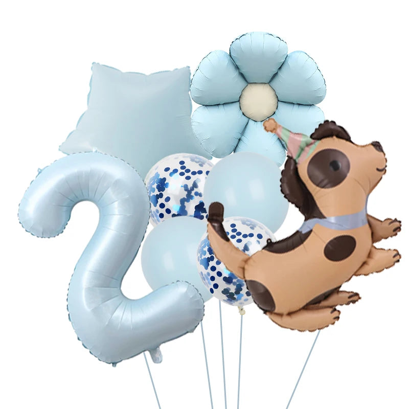Ballon Anniversaire Chien Bleu | Lot de 8 Pièces