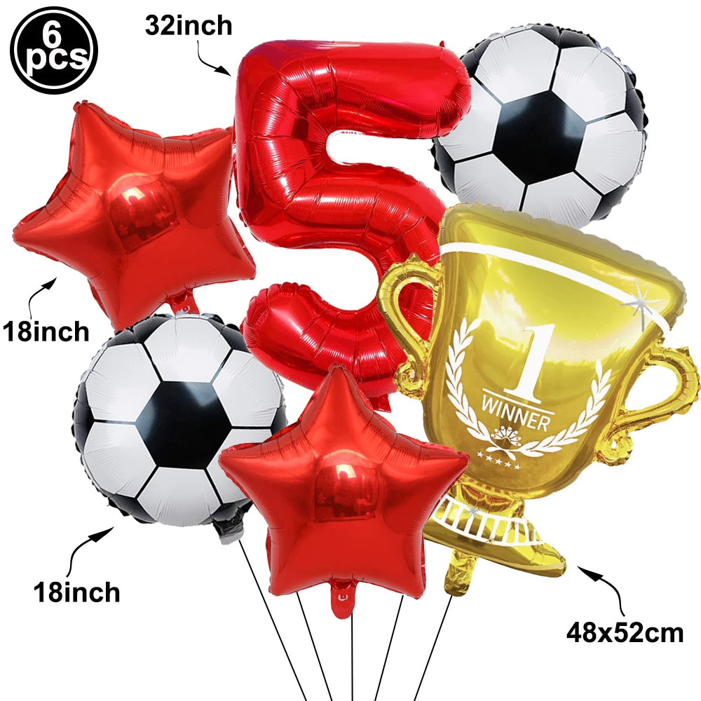 Soccer Birthday Decorations Soccer Ball Gold Trophy Red Blue Number Balloons Set Soccer Sports Theme Boy Birthday Party Decor