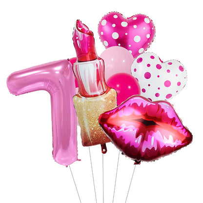 Lipstick Number Polka Dot Heart Aluminum Film Balloon 32inch Rose Red Number Suitable for Birthday Party Anniversary Decoration